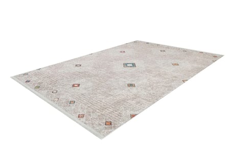Bej Geometrik Desenli Salon Halısı Dijital Baskı Eskitme Vintage Koridor