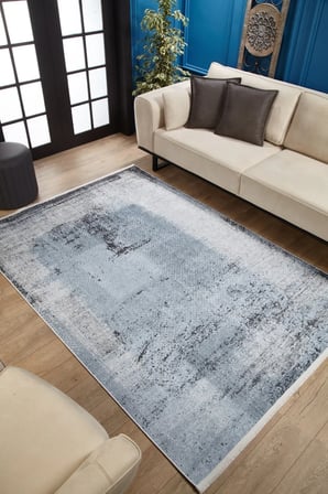 Mavi Gri Soyut Modern Salon Halısı Dijital Baskı Kaymaz Tabanlı Koridor Modeli