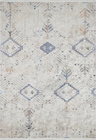 Bej Geometrik Desenli Kaymaz Tabanlı Modern Salon Halısı Koridor