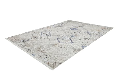 Bej Geometrik Desenli Kaymaz Tabanlı Modern Salon Halısı Koridor