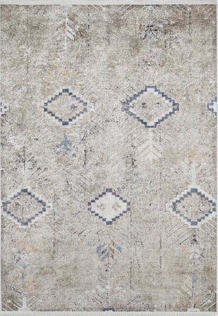 Gri Geometrik Eskitme Halı Kaymaz Tabanlı Modern Salon Halısı