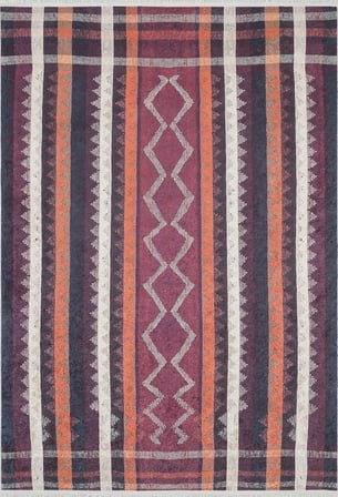 Bordo Dijital Baskı Geometrik Desenli Kaymaz Taban Halı Koridor