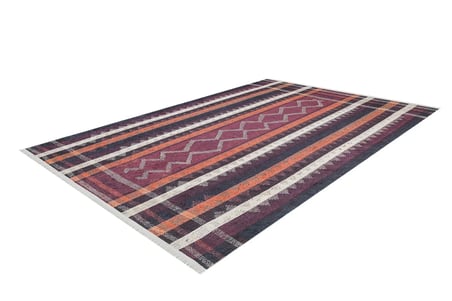 Bordo Dijital Baskı Geometrik Desenli Kaymaz Taban Halı Koridor