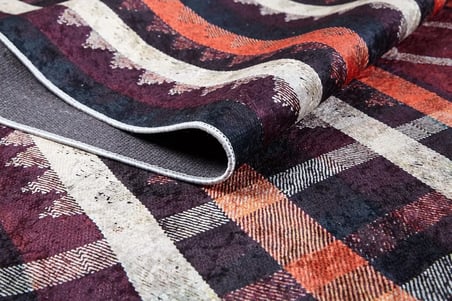 Bordo Dijital Baskı Geometrik Desenli Kaymaz Taban Halı Koridor