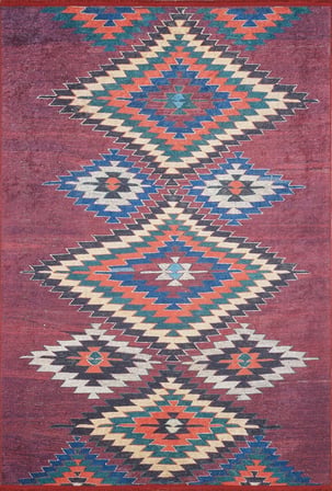 Bordo Geometrik Bohem Kilim Kaymaz Taban Salon Kilimi Koridor