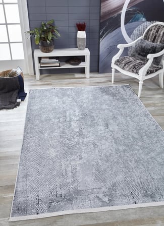 Gri Geometrik Desenli Kaymaz Taban Salon Halısı Koridor Modern Stil