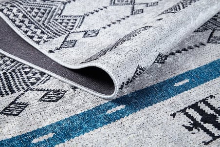 Gri Geometrik Desenli Kaymaz Tabanlı Salon Halısı Koridor Bohem
