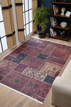 Kiremit Patchwork Dijital Baskı Kaymaz Taban Salon Halısı Koridor Tipi