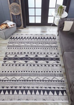 Krem Geometrik Bohem Dijital Baskı Kaymaz Taban Halı Koridor