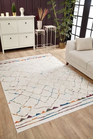Çok Renkli Geometrik Salon Halısı Kaymaz Tabanlı Dijital Baskı