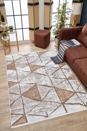 Açık Gri Geometrik Dijital Baskı Kaymaz Taban Salon Halısı Koridor Tipi
