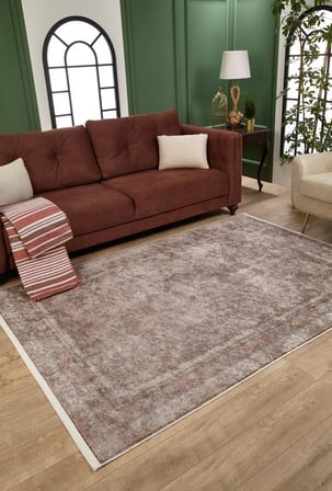 Vizon Kahve Krem Soyut Eskitme Halı Kaymaz Tabanlı Salon Koridor Modeli