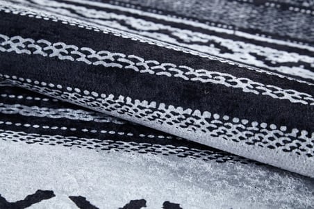 Gri Etnik Çizgili Dijital Baskı Kaymaz Taban Salon ve Koridor Halısı