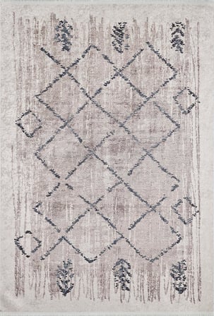 Krem Geometrik Desenli Kaymaz Taban Salon Halısı Modern Koridor Tipi