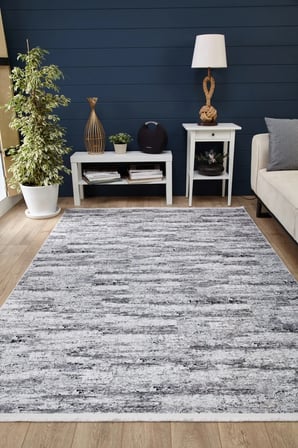 Gri Soyut Desenli Kaymaz Tabanlı Salon Halısı Koridor Modern Stil