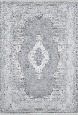 Antrasit Gri Eskitme Madalyon Desenli Salon Halısı Koridor Vintage