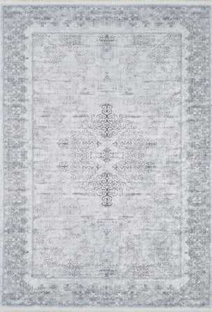 Gri Madalyon Desenli Dijital Baskı Salon Halısı Koridor Eskitme Vintage