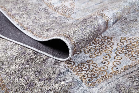 Gri Madalyon Desenli Kaymaz Tabanlı Salon Halısı Koridor Eskitme Vintage