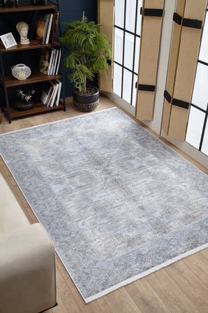 Gri Eskitme Modern Salon Halısı Dijital Baskı Kaymaz Taban Koridor