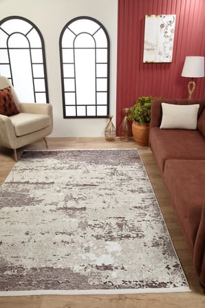 Krem Soyut Desenli Salon Halısı Kaymaz Taban Dijital Baskı Koridor