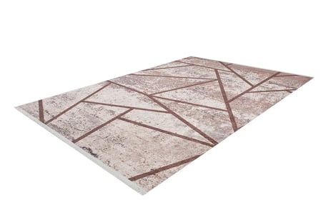 Krem Geometrik Desenli Yıkanabilir Kaymaz Salon Halısı Koridor