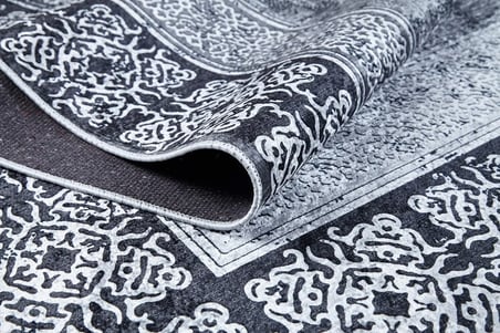 Antrasit Gri Geometrik Desenli Kaymaz Taban Salon Halısı Koridor