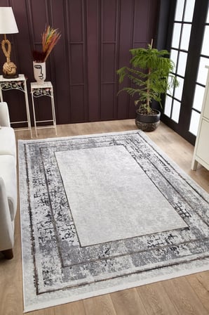 Gri Geometrik Modern Salon Halısı Dijital Baskı Kaymaz Taban Koridor