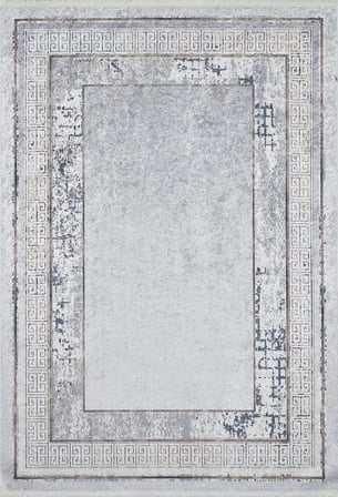 Gri Geometrik Desenli Kaymaz Tabanlı Salon Halısı Koridor Eskitme Vintage