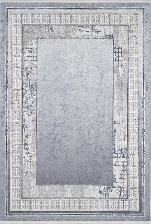Gri Salon Halısı Geometrik Desenli Eskitme Dijital Baskı Koridor