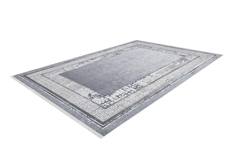 Gri Salon Halısı Geometrik Desenli Eskitme Dijital Baskı Koridor