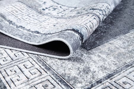 Gri Salon Halısı Geometrik Desenli Eskitme Dijital Baskı Koridor