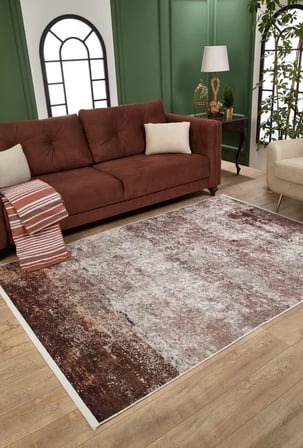 Vizon Kahve Soyut Desenli Kaymaz Taban Salon Halısı Koridor Eskitme Modern