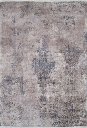 Gri Soyut Desenli Eskitme Halı Kaymaz Tabanlı Salon Koridor Vintage