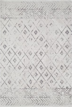 Gri Modern Geometrik Desenli Salon Halısı Kaymaz Tabanda Koridor Eskitme