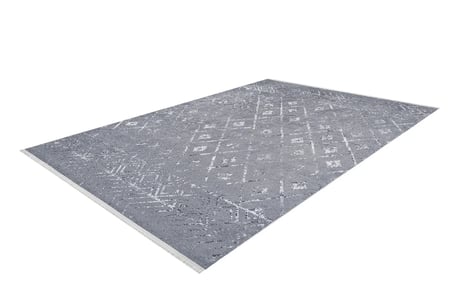 Gri Geometrik Desenli Salon Halısı Dijital Baskı Kaymaz Tabanlı Koridor