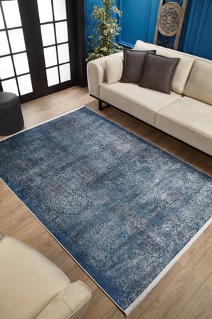 Mavi Soyut Desenli Dijital Baskı Salon Halısı Kaymaz Tabanlı Modern Stil
