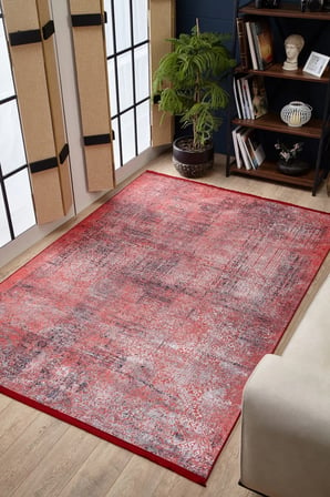 Kırmızı Modern Soyut Desenli Kaymaz Taban Salon Halısı Koridor