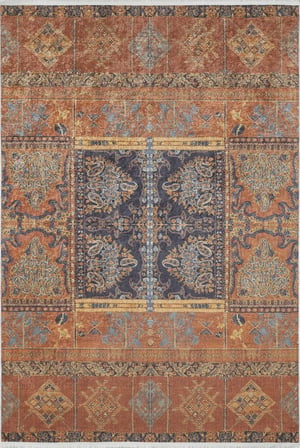 Kiremit Mavi Etnik Patchwork Kaymaz Taban Salon Halısı Koridor