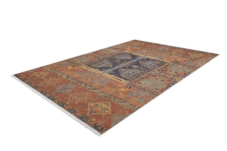 Kiremit Mavi Etnik Patchwork Kaymaz Taban Salon Halısı Koridor