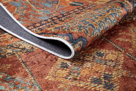 Kiremit Mavi Etnik Patchwork Kaymaz Taban Salon Halısı Koridor