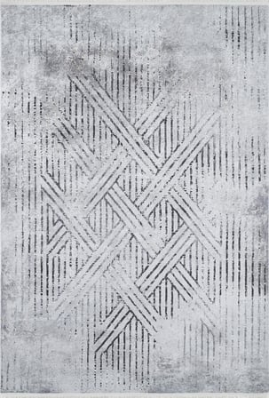Gri Geometrik Desenli Kaymaz Tabanlı Modern Salon Halısı Koridor