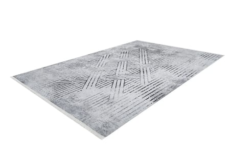 Gri Geometrik Desenli Kaymaz Tabanlı Modern Salon Halısı Koridor