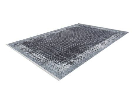 Modern Gri Geometrik Desenli Kaymaz Tabanlı Halı Koridor Salon