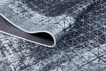 Modern Gri Geometrik Desenli Kaymaz Tabanlı Halı Koridor Salon