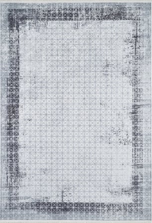 Gri Beyaz Geometrik Desenli Modern Salon Halısı Koridor Eskitme Vintage