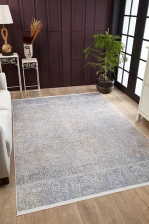 Gri Geometrik Desenli Dijital Baskı Salon Halısı Kaymaz Koridor