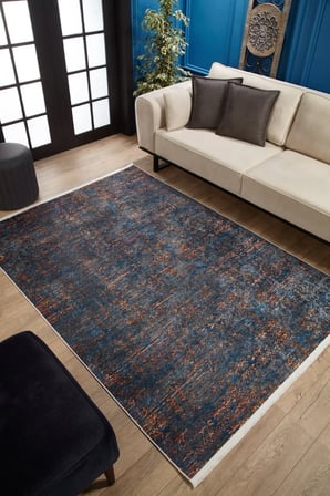 Petrol Mavisi Modern Soyut Desenli Kaymaz Taban Halı Koridor Salon İçin