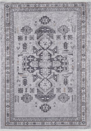 Gri Geometrik Desenli Kaymaz Taban Dijital Baskı Salon Halısı