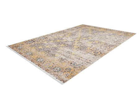 Kirli Beyaz Sarı Geometrik Desenli Dijital Baskı Halı Salon Koridor Uyumu