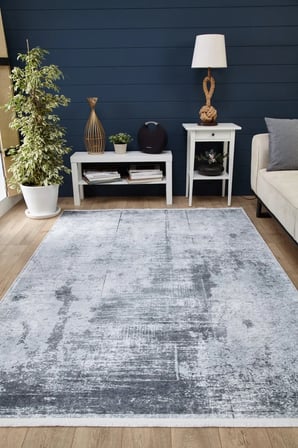 Antrasit Gri Soyut Desenli Eskitme Salon Halısı Modern Koridor Modeli